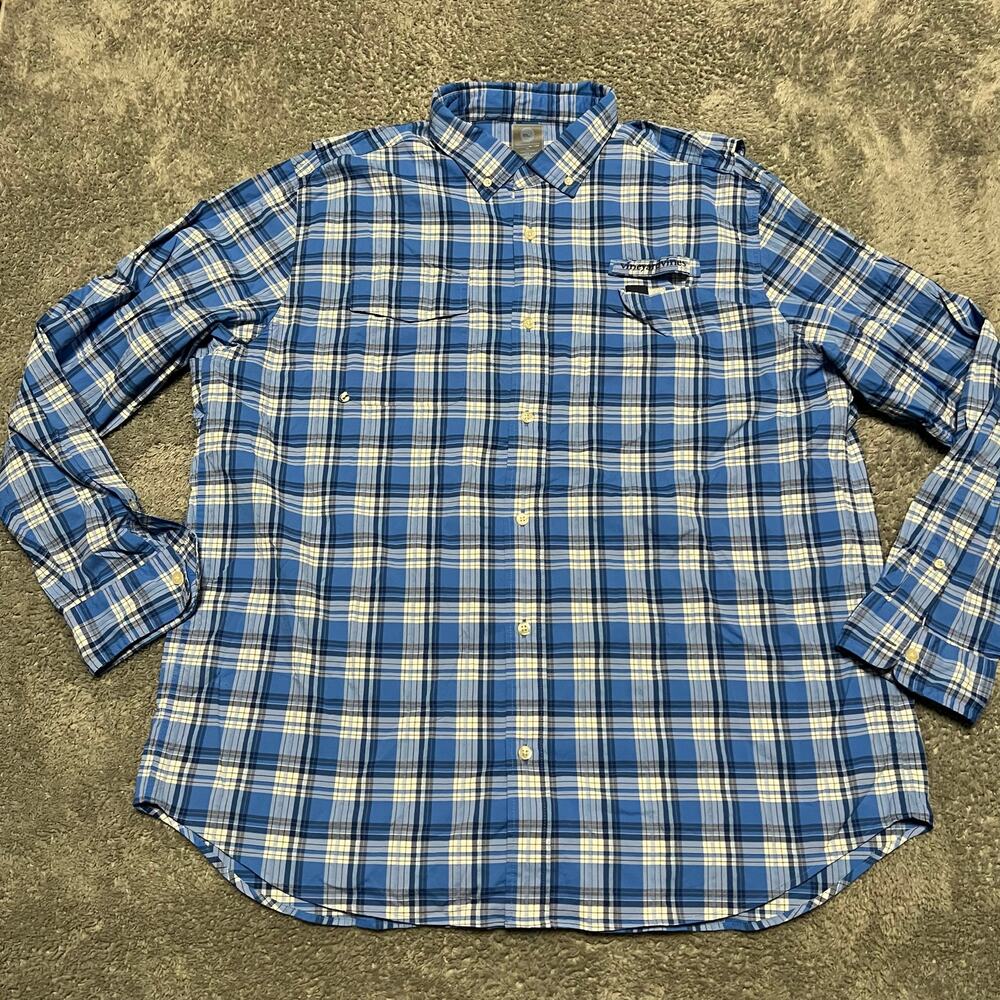 Vineyard Vines Shirt Mens XL Performance Harbor Whale Blue Plaid Button Vented